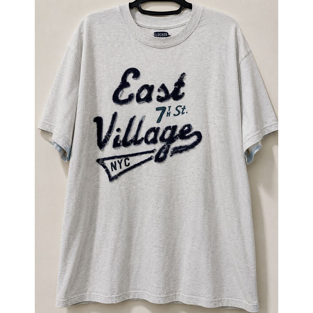 East Village NYC Flocked Felt Graphic Gray New York Streetwear T Shirt Mens XL